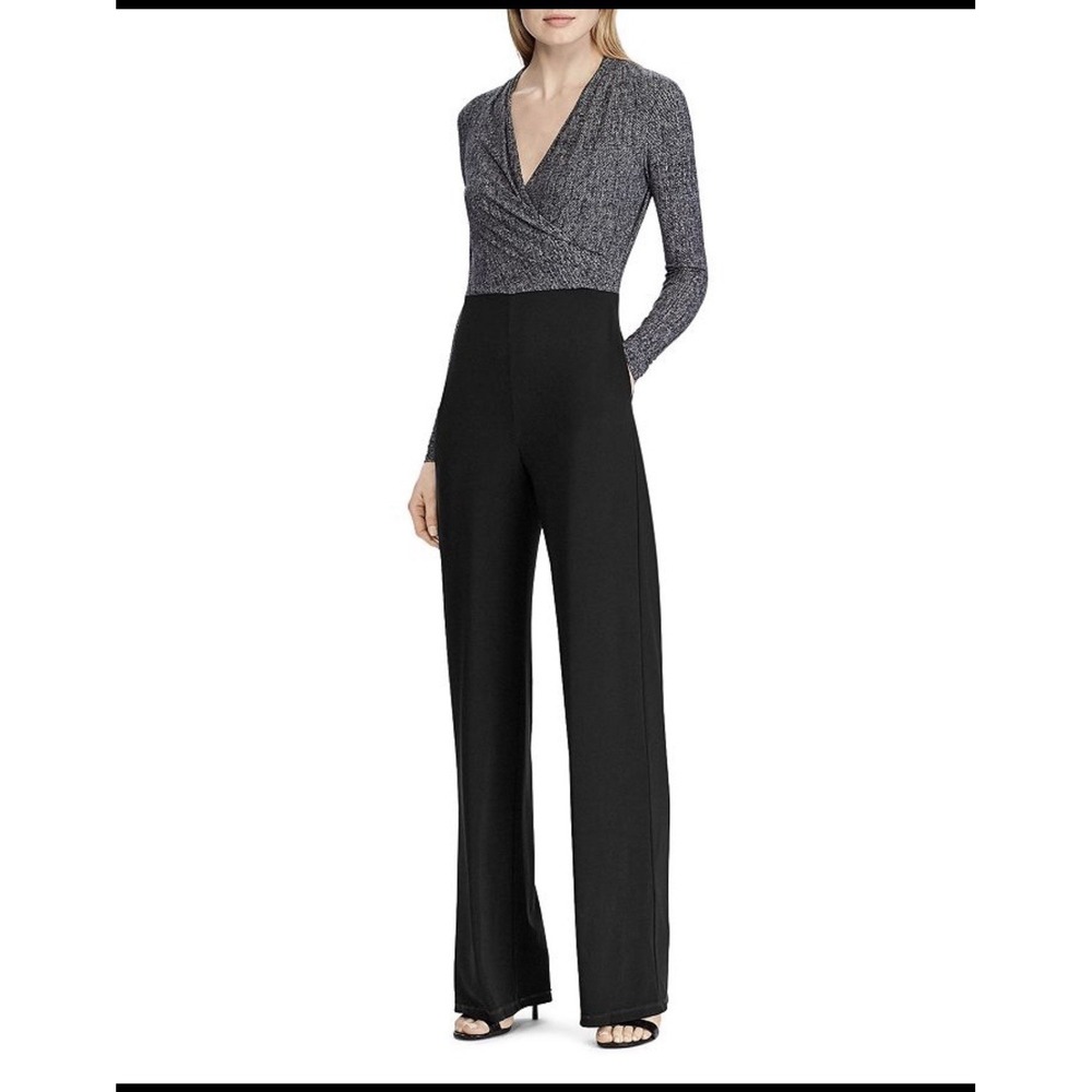 Lauren Ralph Lauren Two-Tone Jumpsuit Womens 12 Black Silver Straight Leg